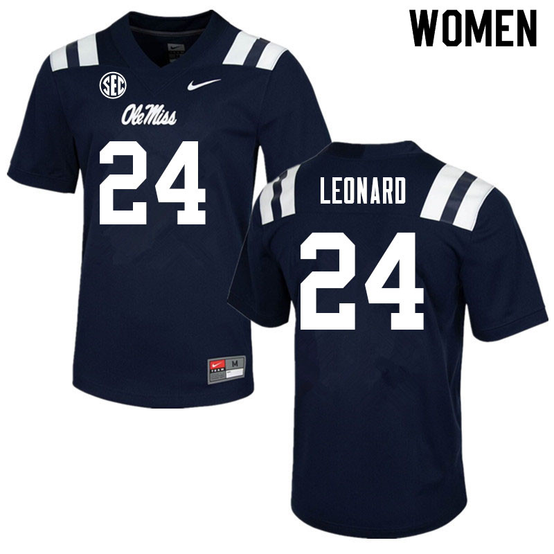 Women #24 Deane Leonard Ole Miss Rebels College Football Jerseys Sale-Navy